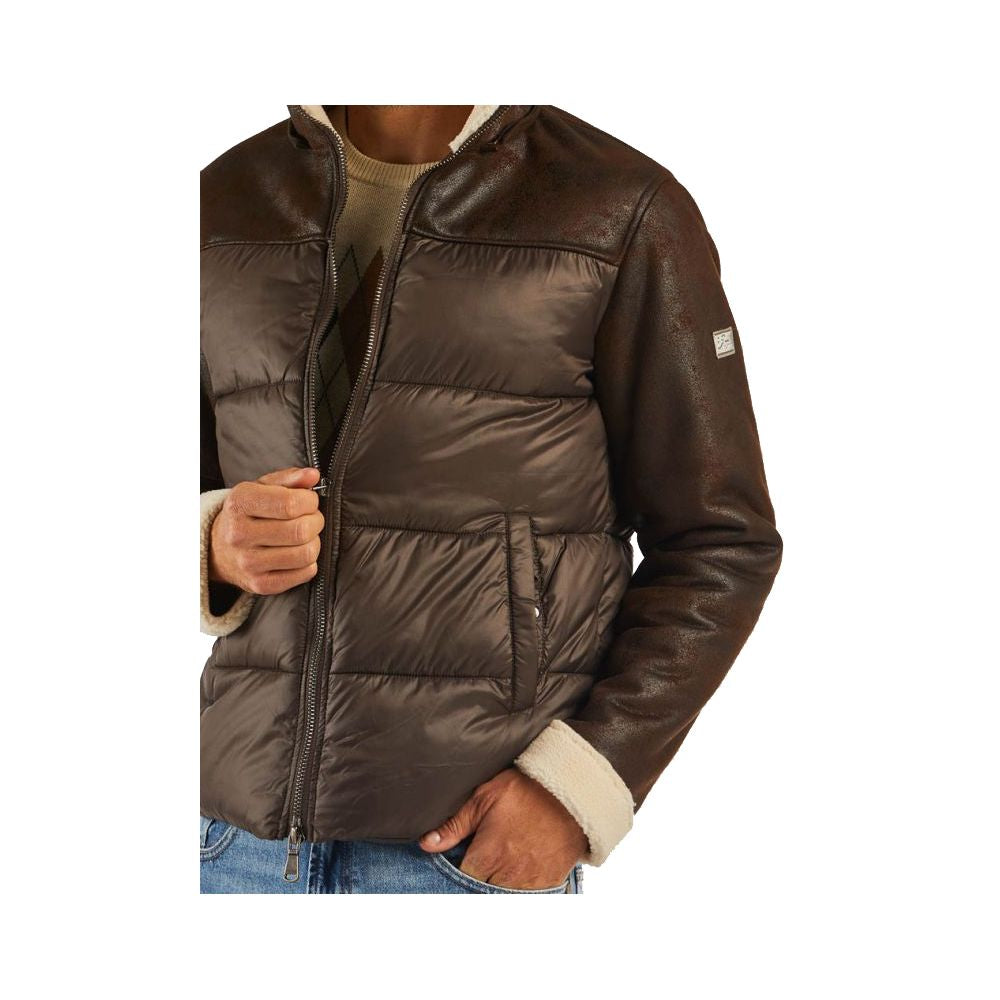 Yes Zee Herren Steppjacke aus braunem Nylon