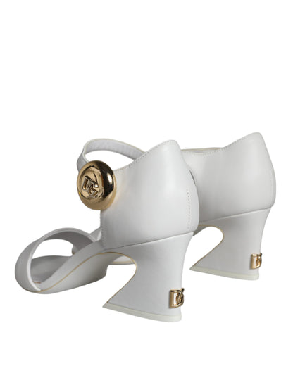 Dolce &amp; Gabbana Weiße Leder Heels Keira Sandalen Schuhe