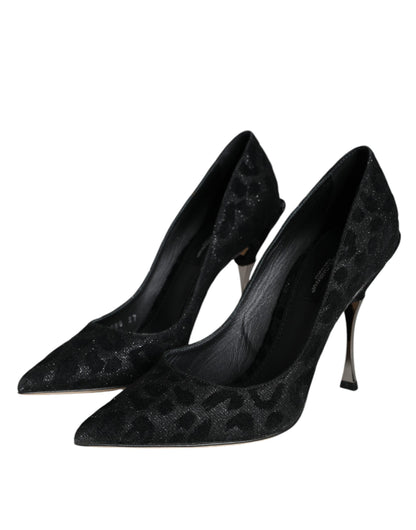 Dolce &amp; Gabbana Schwarze Pumps mit Leopardenmuster und Lurex-Absatz