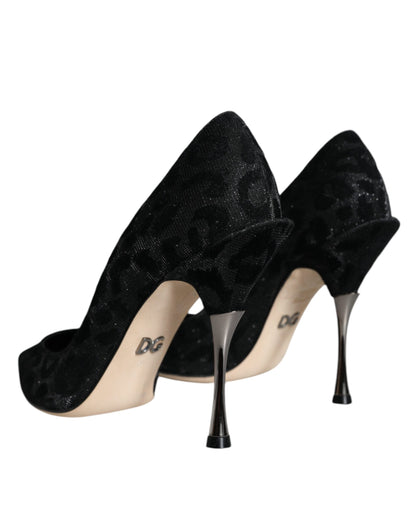 Dolce &amp; Gabbana Schwarze Pumps mit Leopardenmuster und Lurex-Absatz