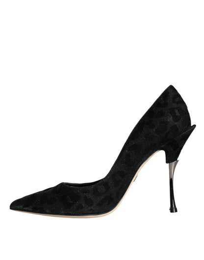 Dolce &amp; Gabbana Schwarze Pumps mit Leopardenmuster und Lurex-Absatz