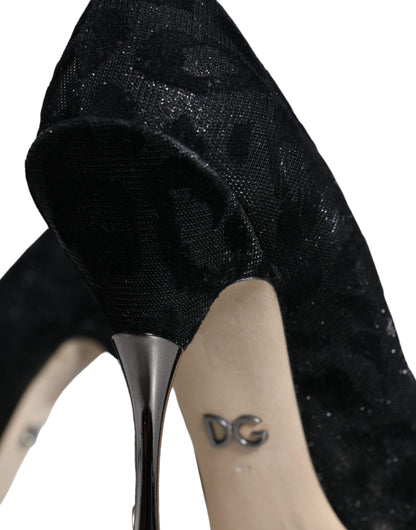 Dolce &amp; Gabbana Schwarze Pumps mit Leopardenmuster und Lurex-Absatz