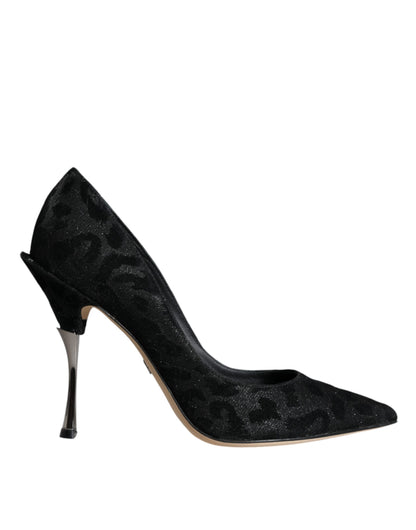 Dolce &amp; Gabbana Schwarze Pumps mit Leopardenmuster und Lurex-Absatz