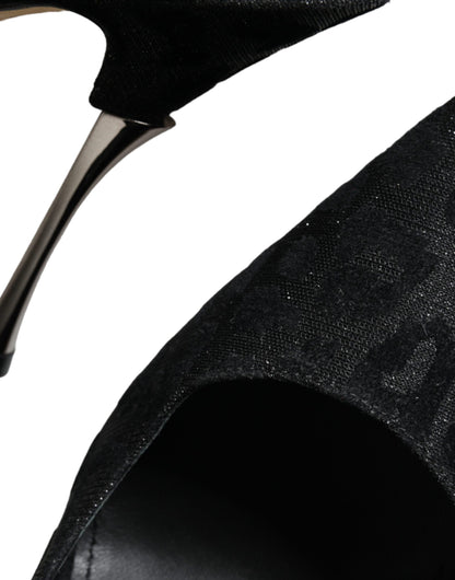 Dolce &amp; Gabbana Schwarze Pumps mit Leopardenmuster und Lurex-Absatz