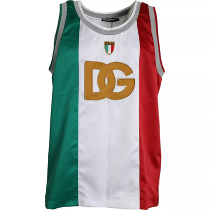 Dolce &amp; Gabbana Weiß-Grünes ärmelloses Top mit italienischer Flagge