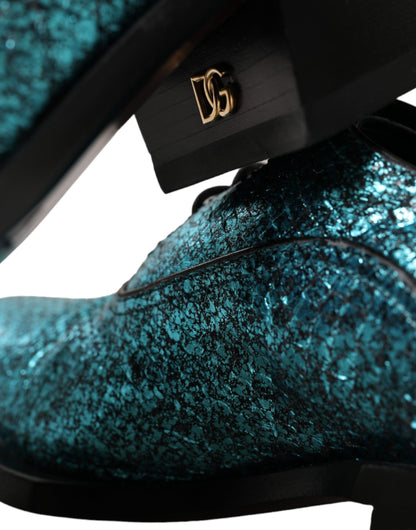 Dolce &amp; Gabbana – Blaue Derby-Absatzschuhe aus Leder mit Blockabsatz