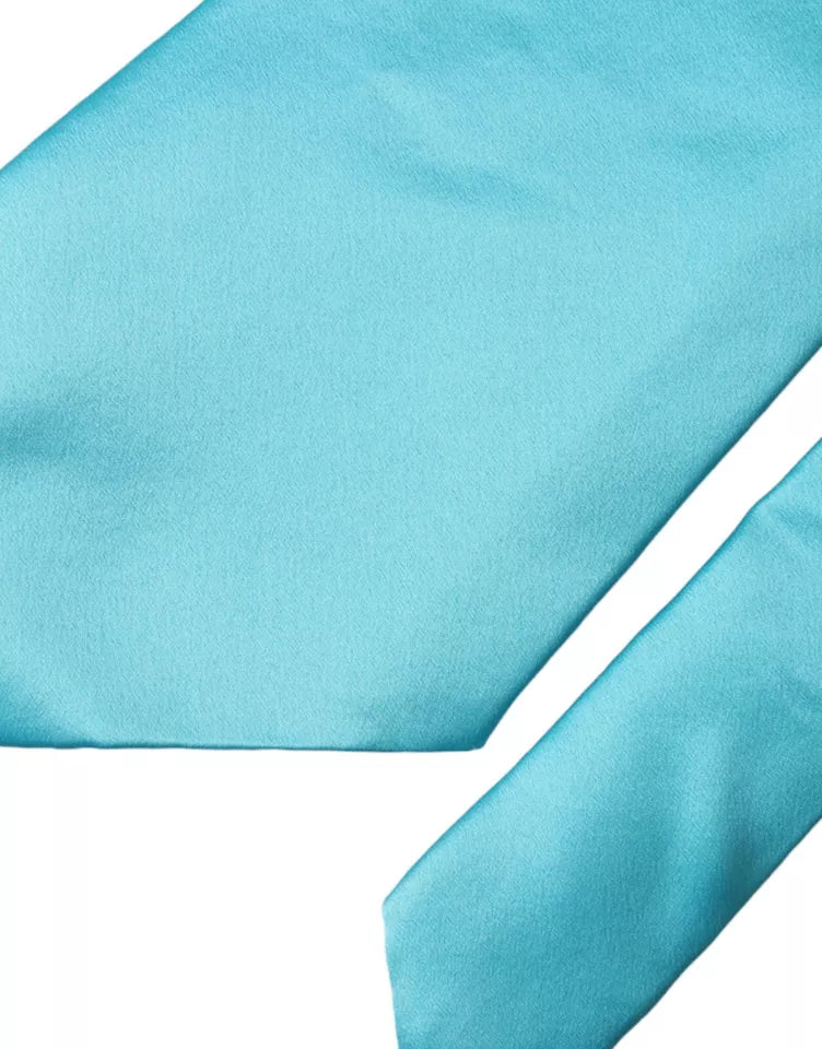 Dolce &amp; Gabbana Hellblaue Satin-Seidenkrawatte, breit, verstellbar