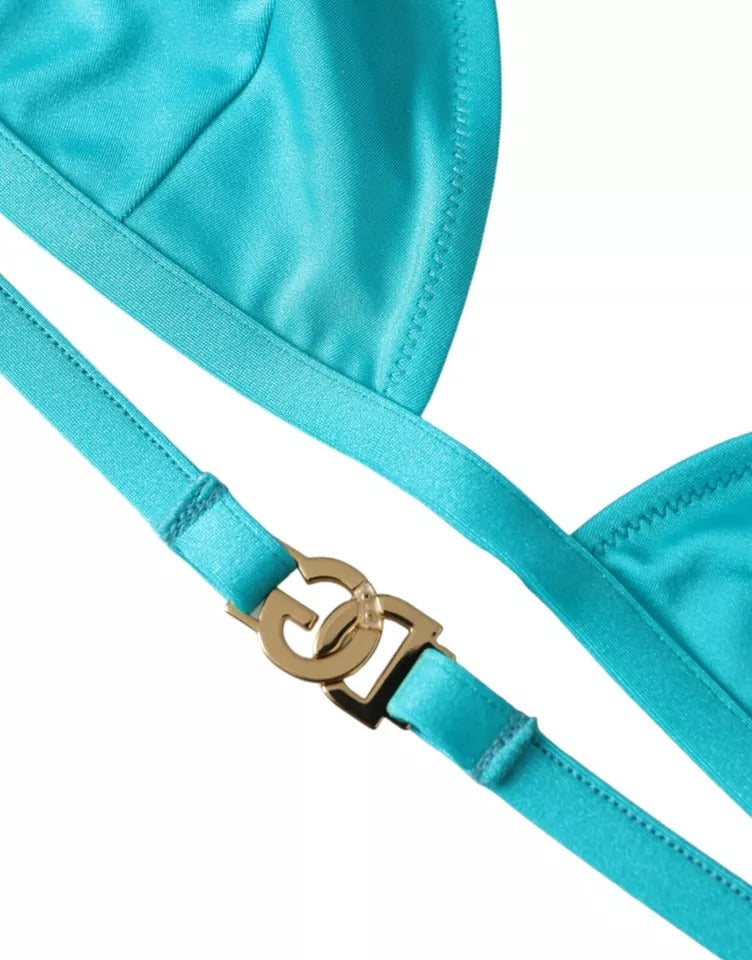Dolce &amp; Gabbana Blau Grün Neckholder DG Logo Bademode Beachwear Bikini Top