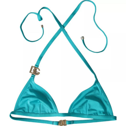 Dolce &amp; Gabbana Blau Grün Neckholder DG Logo Bademode Beachwear Bikini Top