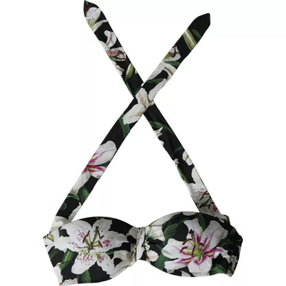 Dolce &amp; Gabbana Black Lily Neckholder-Bademode, Strandmode, Bikinioberteil