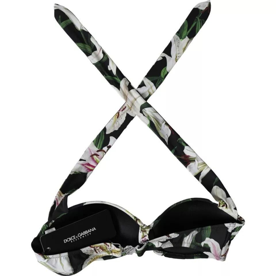 Dolce &amp; Gabbana Black Lily Neckholder-Bademode, Strandmode, Bikinioberteil