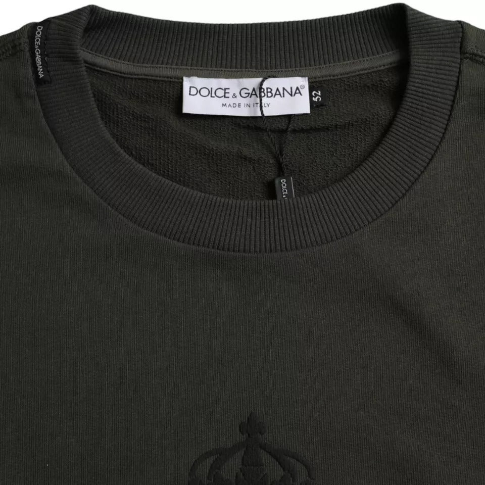 Dolce &amp; Gabbana Grüner Pullover mit Rundhalsausschnitt und Logo aus Baumwolle