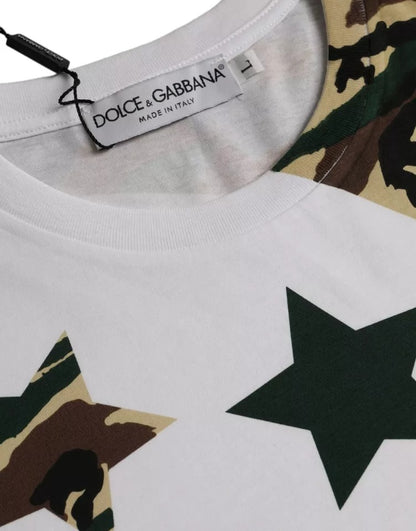 Dolce &amp; Gabbana – Weißes T-Shirt mit Rundhalsausschnitt und Camouflage-Sternen