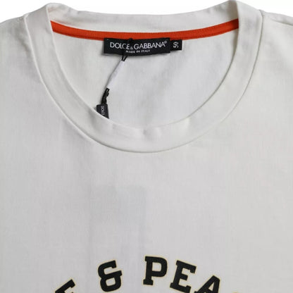 Dolce &amp; Gabbana Weißes T-Shirt aus Baumwolle mit Rundhalsausschnitt „Love &amp; Peace“