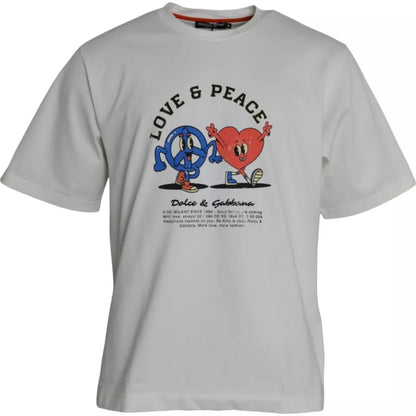 Dolce &amp; Gabbana Weißes T-Shirt aus Baumwolle mit Rundhalsausschnitt „Love &amp; Peace“