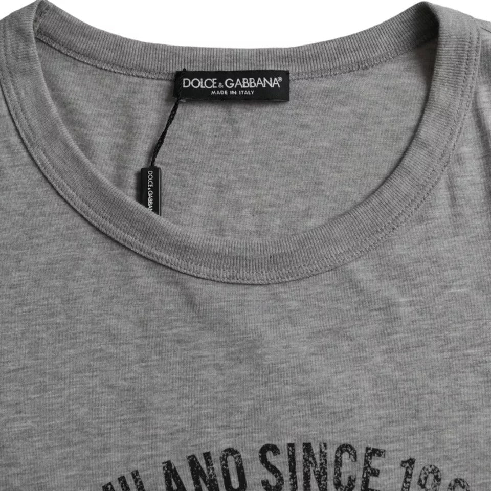 Dolce &amp; Gabbana Graues T-Shirt aus Baumwolle mit Rundhalsausschnitt und grafischem Druck
