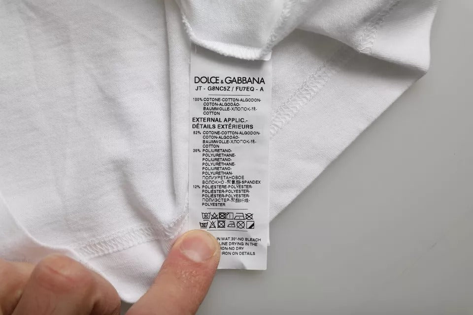 Dolce &amp; Gabbana Weißes Baumwoll-DG-Applikation-T-Shirt für Herren