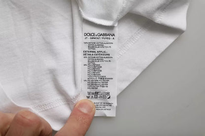 Dolce &amp; Gabbana Weißes Baumwoll-DG-Applikation-T-Shirt für Herren