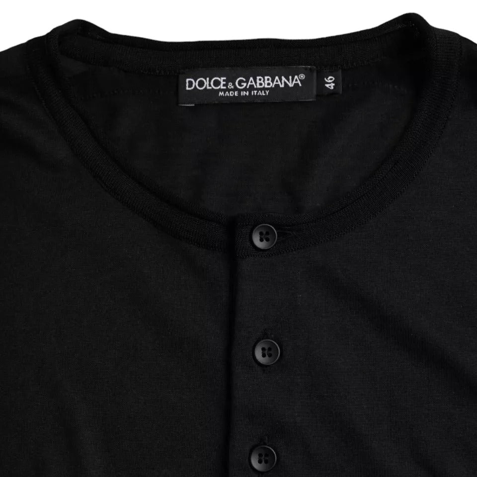 Dolce &amp; Gabbana – Schwarzes, kurzärmliges T-Shirt aus Seide mit Rundhalsausschnitt