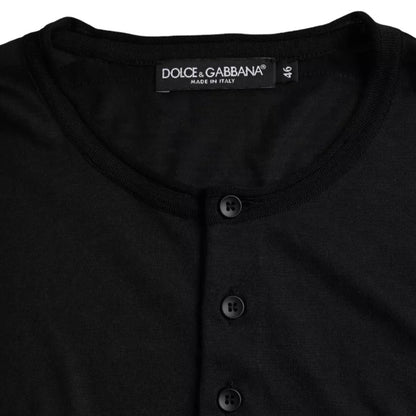 Dolce &amp; Gabbana – Schwarzes, kurzärmliges T-Shirt aus Seide mit Rundhalsausschnitt