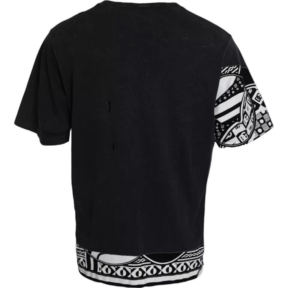 Dolce &amp; Gabbana – Schwarzes, grafisch bedrucktes, kurzärmliges Baumwoll-T-Shirt