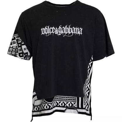 Dolce &amp; Gabbana – Schwarzes, grafisch bedrucktes, kurzärmliges Baumwoll-T-Shirt