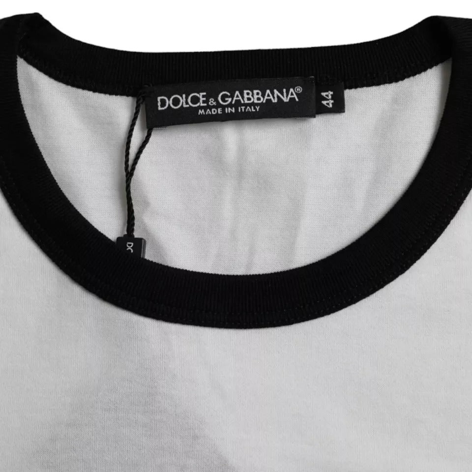 Dolce &amp; Gabbana – Kurzärmliges Baumwoll-T-Shirt mit Jazz-Print in Schwarz und Weiß