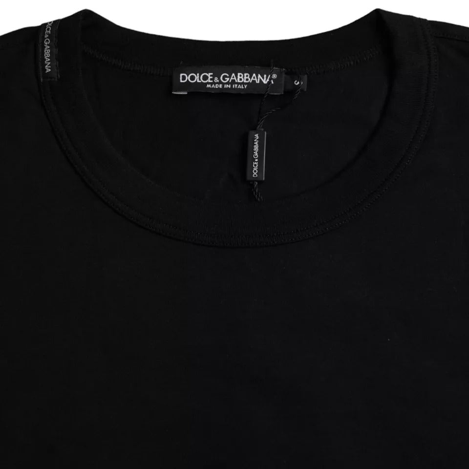 Dolce &amp; Gabbana – Schwarzes Baumwoll-T-Shirt mit Rundhalsausschnitt und Logoprägung
