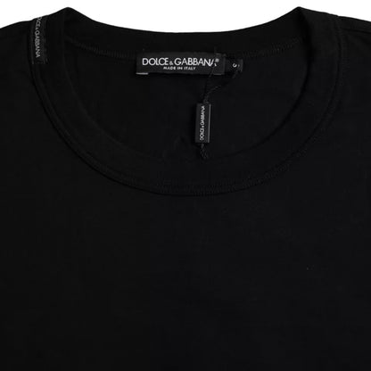 Dolce &amp; Gabbana – Schwarzes Baumwoll-T-Shirt mit Rundhalsausschnitt und Logoprägung