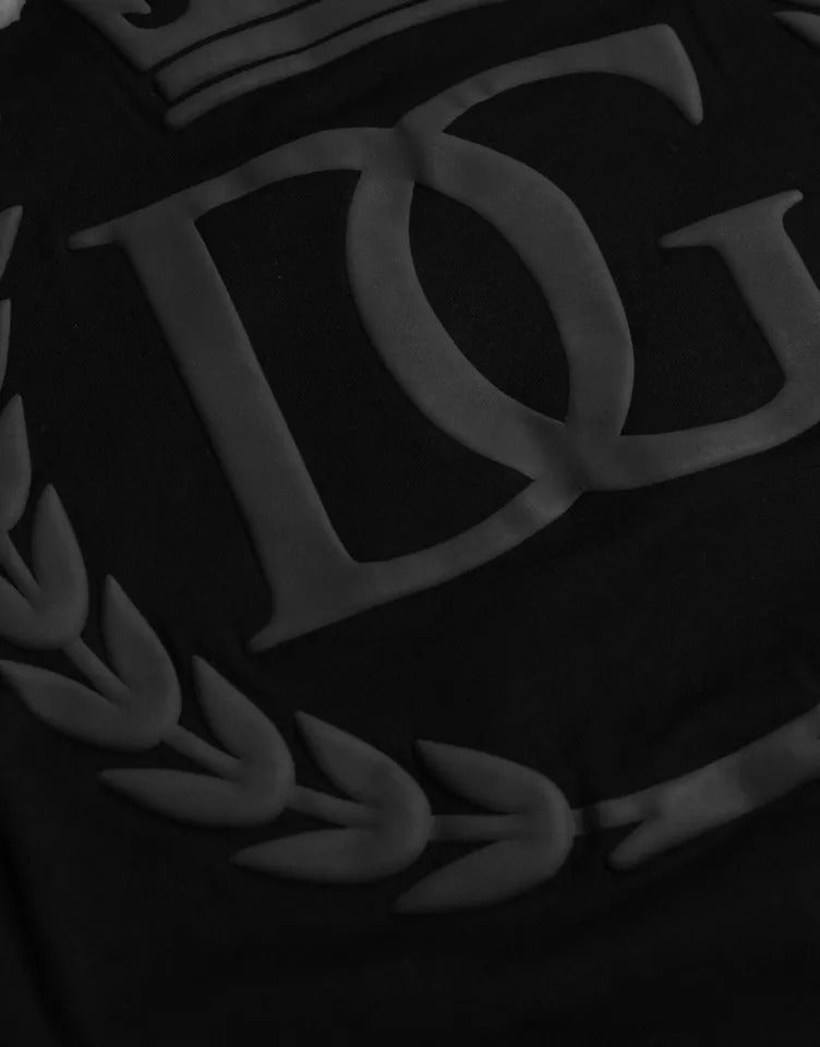 Dolce &amp; Gabbana – Schwarzes Baumwoll-T-Shirt mit Rundhalsausschnitt und Logoprägung