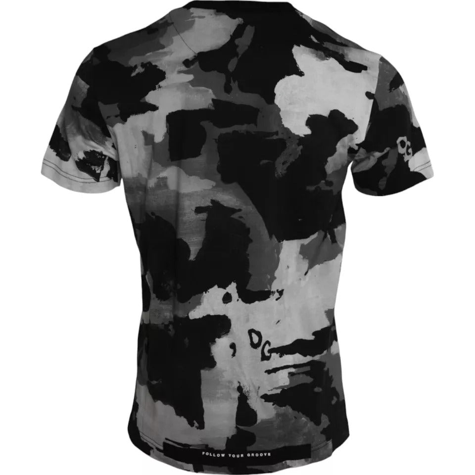 Dolce &amp; Gabbana – T-Shirt mit Rundhalsausschnitt und Camouflage-Muster in Schwarz und Weiß