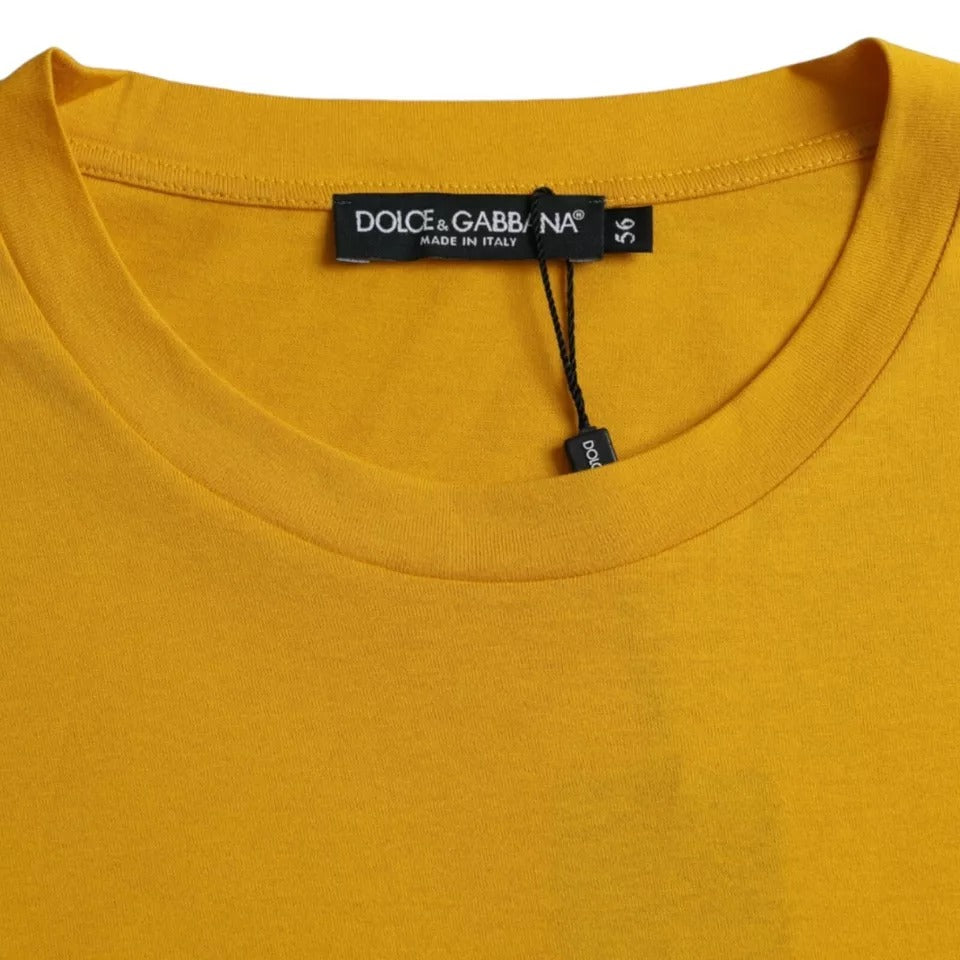 Dolce &amp; Gabbana – Dunkelgelbes T-Shirt aus Baumwolle mit Rundhalsausschnitt und Logo