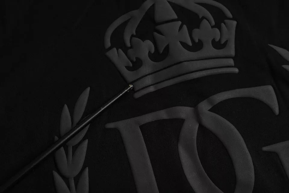 Dolce &amp; Gabbana – Schwarzes Baumwoll-T-Shirt mit Rundhalsausschnitt und Logoprägung