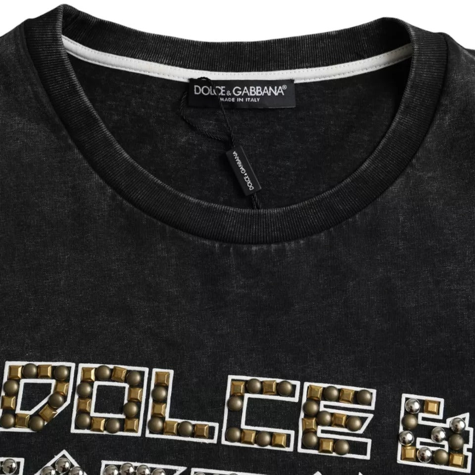 Dolce &amp; Gabbana – Schwarzes Baumwoll-T-Shirt mit Rundhalsausschnitt und Logo-Print für Herren