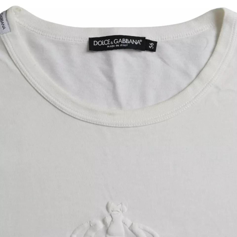Dolce &amp; Gabbana – Weißes Baumwoll-T-Shirt mit Rundhalsausschnitt und Logoprägung