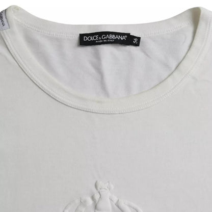 Dolce &amp; Gabbana – Weißes Baumwoll-T-Shirt mit Rundhalsausschnitt und Logoprägung