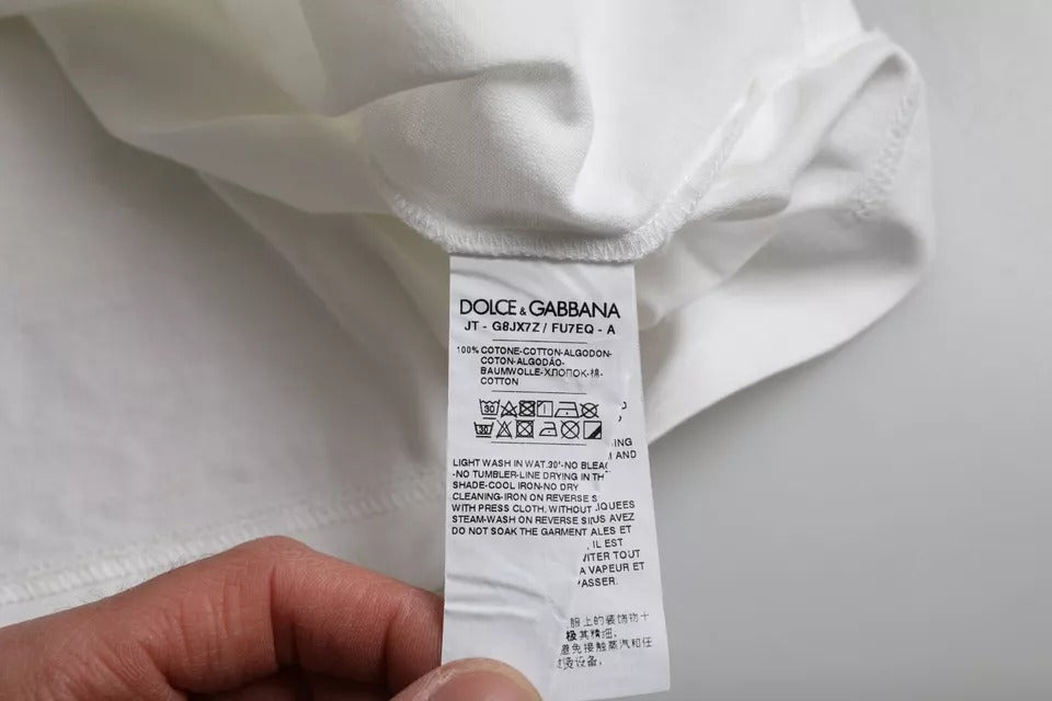 Dolce &amp; Gabbana – Weißes Baumwoll-T-Shirt mit Rundhalsausschnitt und Logoprägung