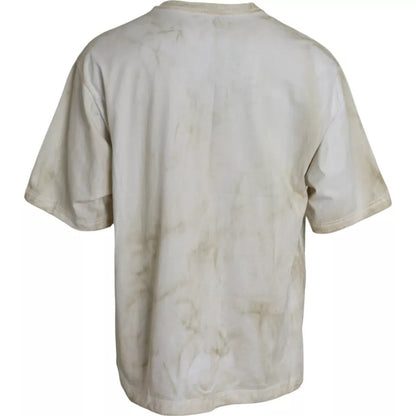 Dolce &amp; Gabbana – T-Shirt aus Baumwolle mit Rundhalsausschnitt und Logo in Off-White