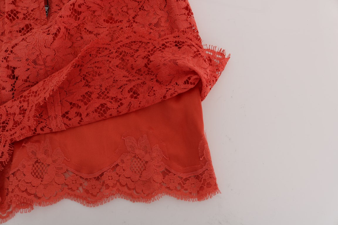 Orangefarbener Bleistiftrock aus Makramee-Spitze von Dolce &amp; Gabbana