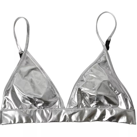 Dolce &amp; Gabbana, silbernes, ärmelloses Bustier-Crop-Top aus Polyester