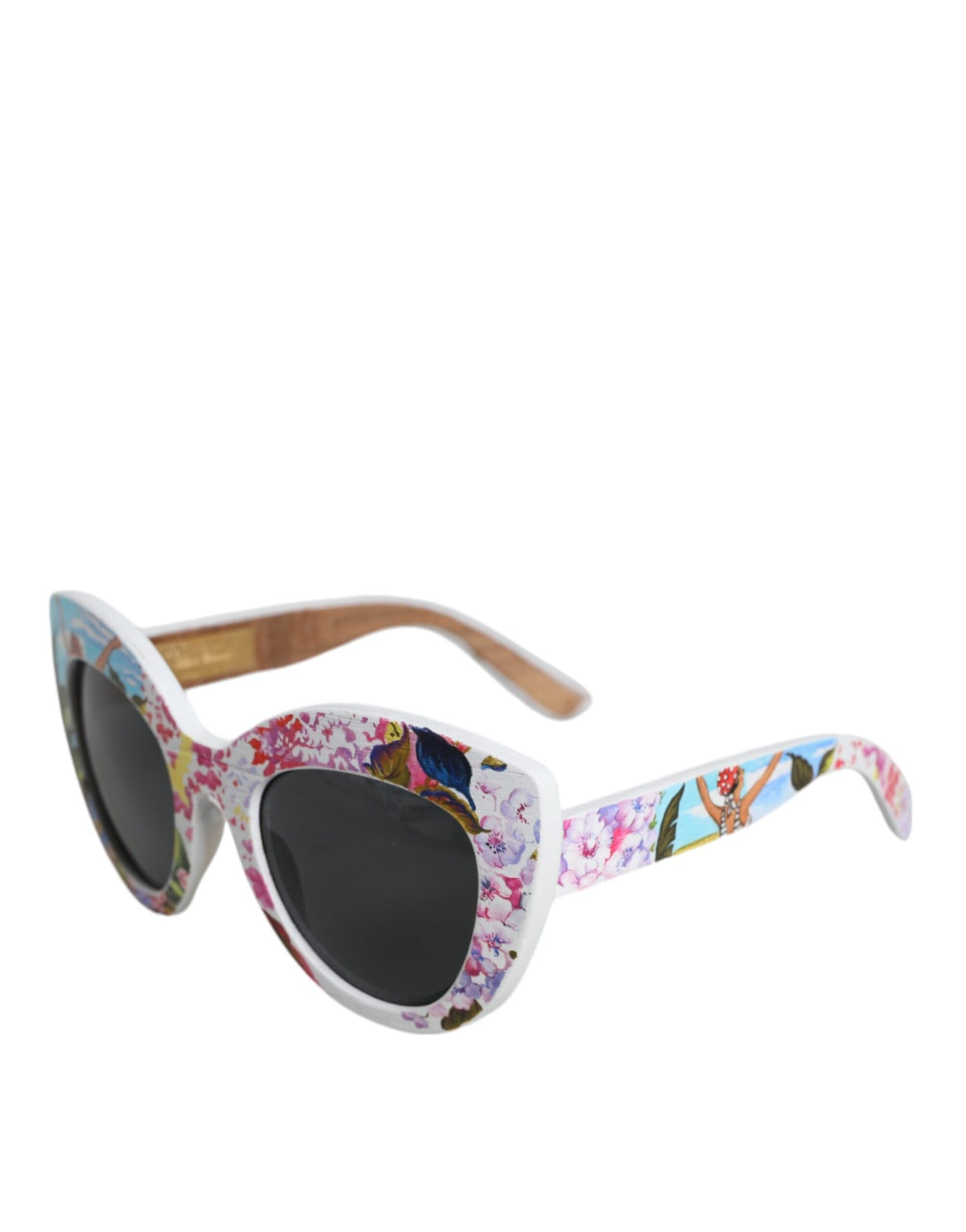 Dolce &amp; Gabbana Sonnenbrille mit mehrfarbigem Holz- und Kristallrahmen aus Messing und handbemaltem Blumenmuster