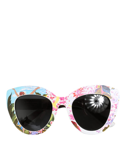 Dolce &amp; Gabbana Sonnenbrille mit mehrfarbigem Holz- und Kristallrahmen aus Messing und handbemaltem Blumenmuster