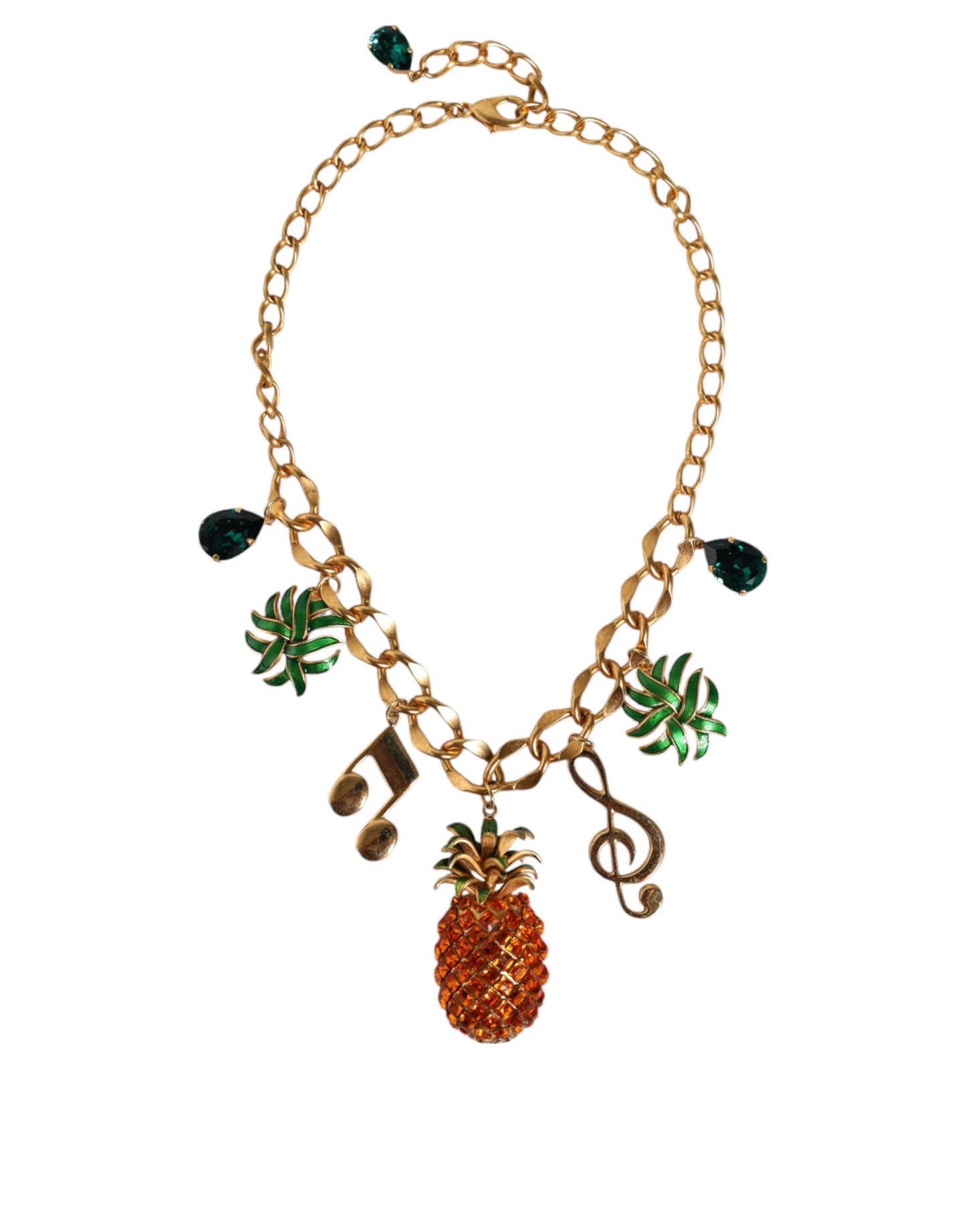 Dolce &amp; Gabbana – Goldfarbene Messingkette mit Ananas-Kristall und Musik-Anhänger