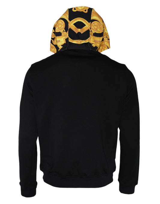 Versace – Kapuzenpullover aus Baumwolle mit durchgehendem Reißverschluss und Medusa-Print in Schwarz