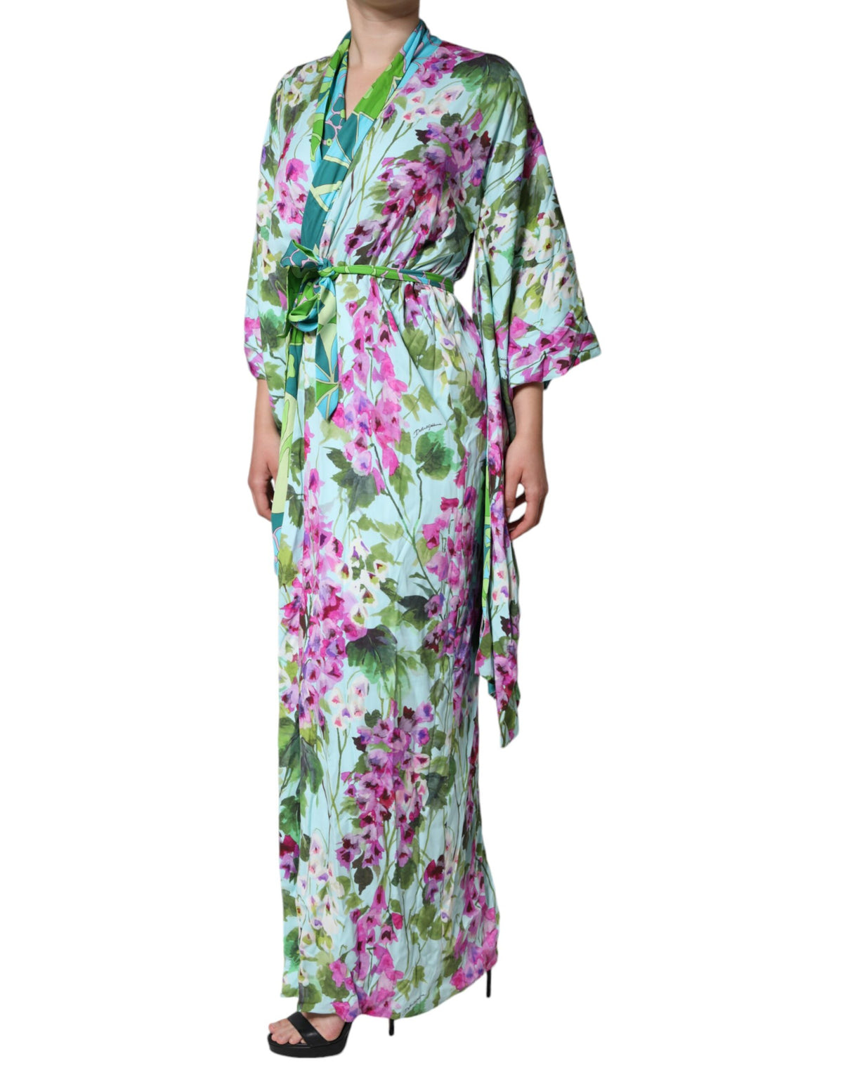 Dolce &amp; Gabbana Wickelkleid aus Stretch-Seide mit mehrfarbigem Blumenmuster