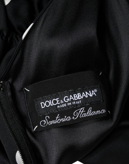 Dolce &amp; Gabbana – Schwarzes Midikleid aus Seide mit V-Ausschnitt und Quasten und Polka Dots