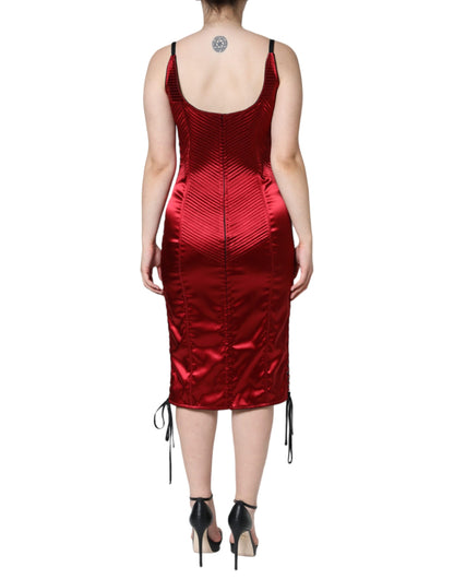 Dolce &amp; Gabbana – Rotes, figurbetontes Midikleid aus Spitze mit Bustier-Korsett