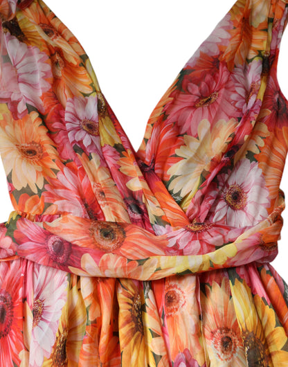 Dolce &amp; Gabbana – Ärmelloses Midikleid mit V-Ausschnitt und mehrfarbigem Blumenmuster