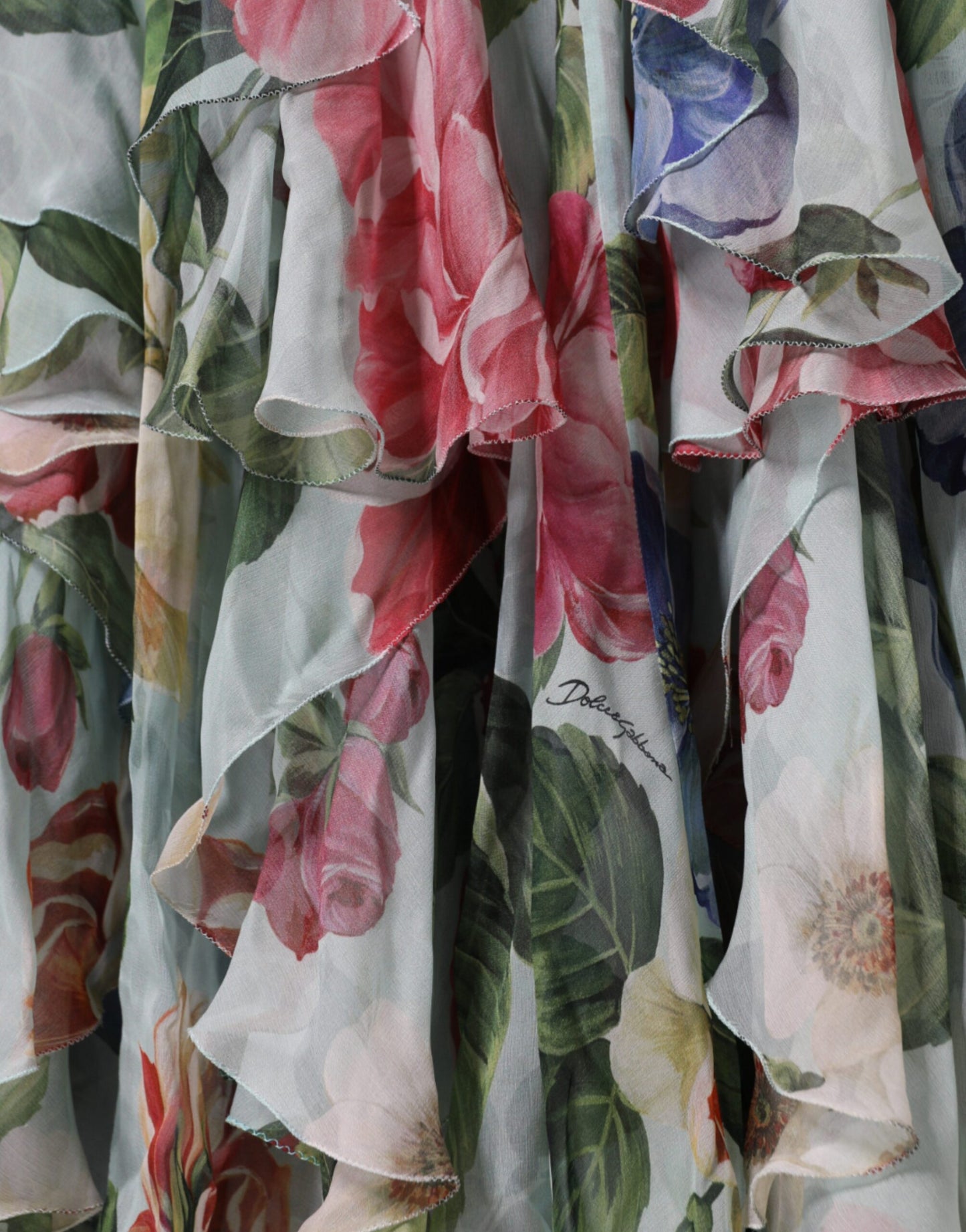 Dolce &amp; Gabbana – Langes Seidenkleid mit mehrfarbigem Blumenmuster