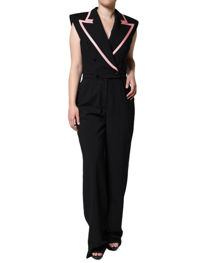 Dolce &amp; Gabbana Schwarzes ärmelloses Jumpsuit-Kleid aus Wollmischung